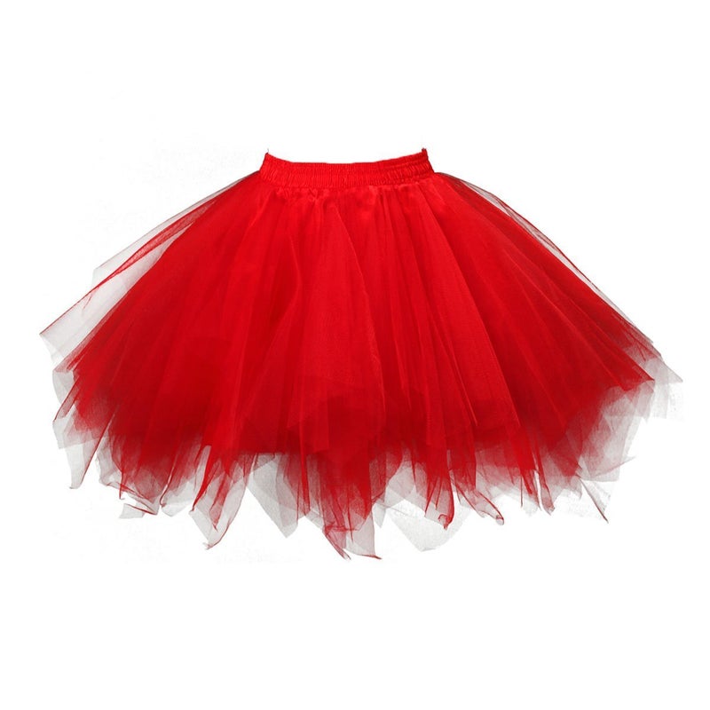 ChicWind Womens Red Puffy Tutu Layered Tulle Petticoat Skirt - Image 2